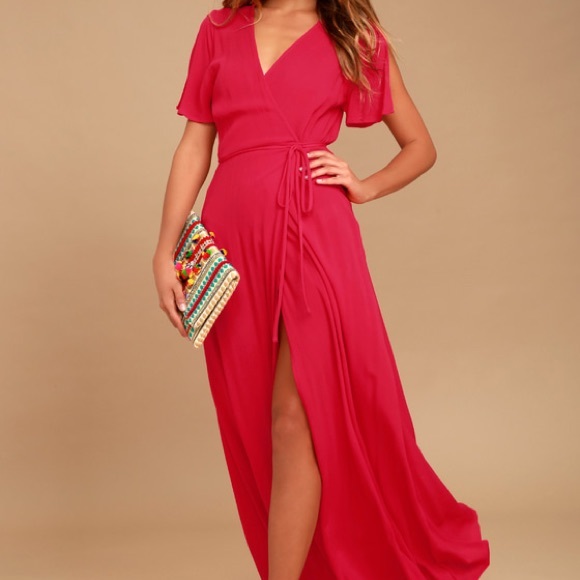Lulus Dresses & Skirts - Lulu’s Red V- Neck Maxi Wrap Dress